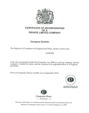 Example of a Certificate of Incorporation