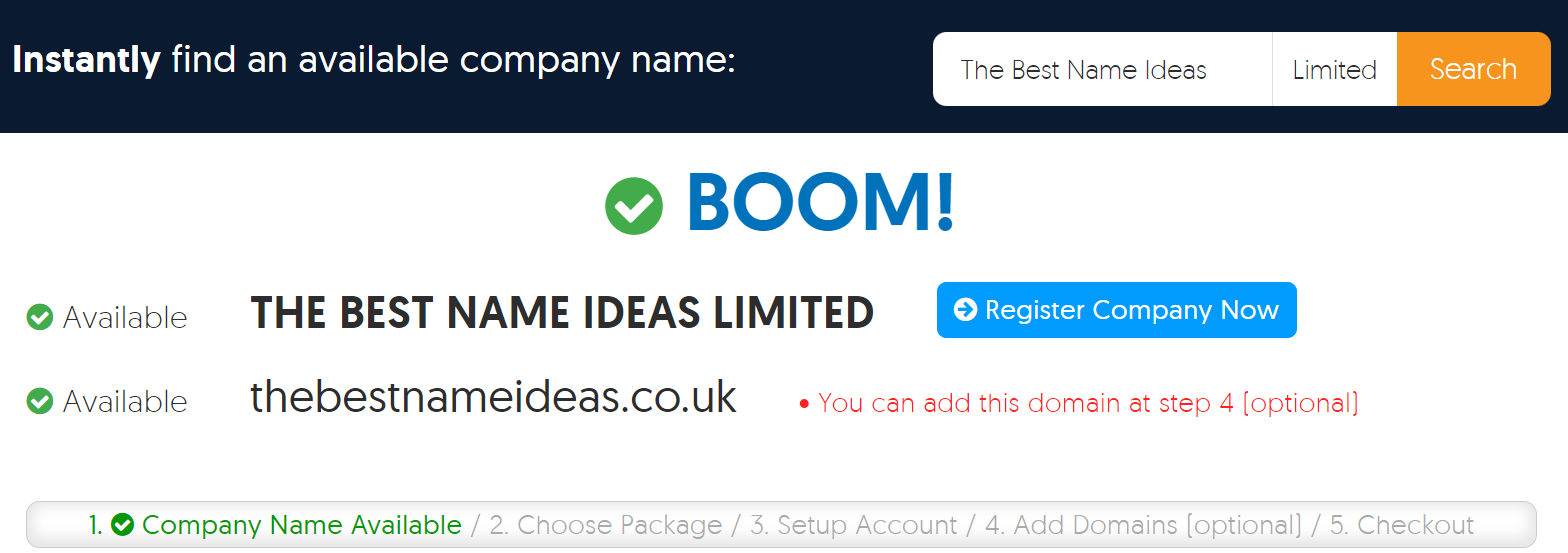 Our search tool shows how to check the name for your business.