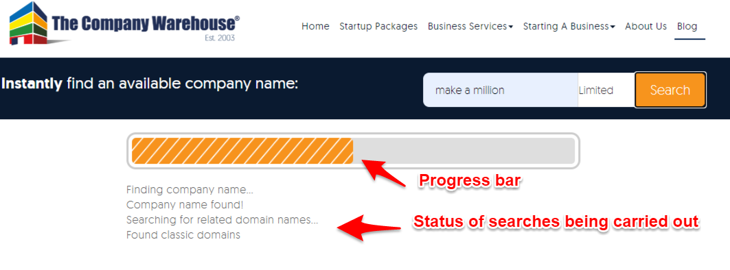 company name availability search in progress