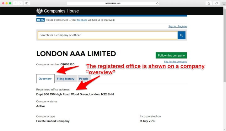 Registered office address shown on companies house record