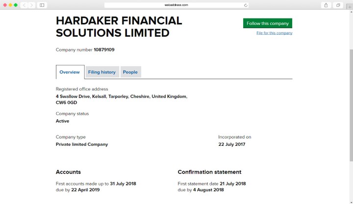 An example of a UK limited company incorporation
