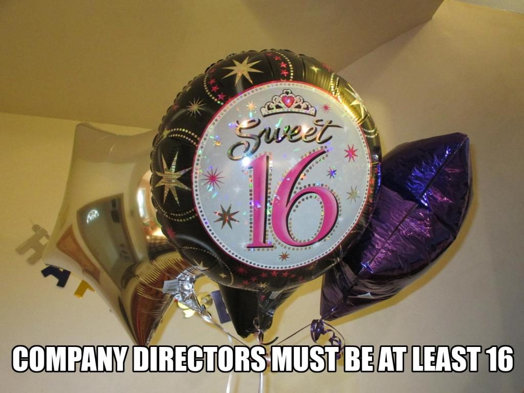 16th birthday baloon - Company directors must be 16 years old